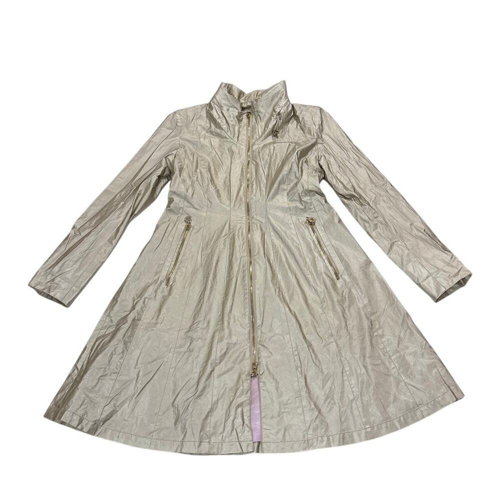Creenstone Womens 38 Medium Designer Maxi Coat Rain Jacket Foldable Hoodie